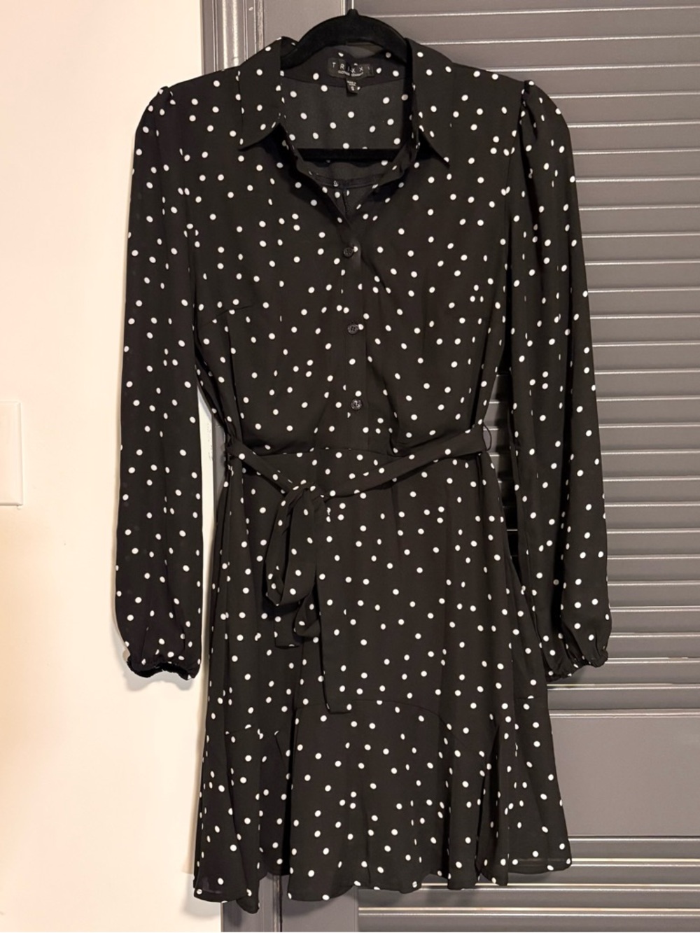 Trixxi Black and White Polka Dot Long Sleeve Shirt Dress